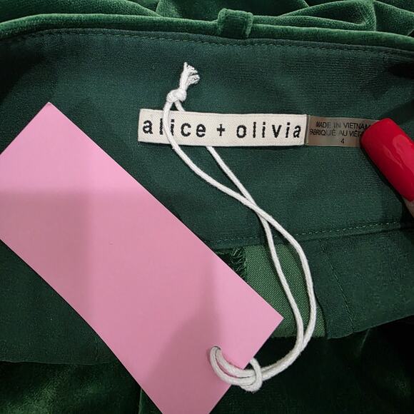 Alice+Olivia Stacey Green Velvet Skinny Pants In Juniper Size 4 $285 - Picture 7 of 8